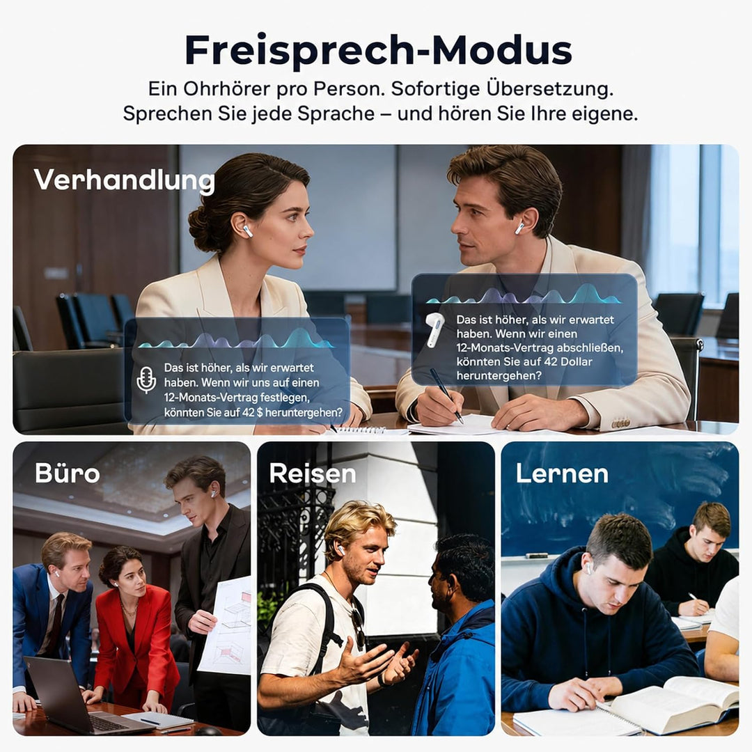 NE49 KI Übersetzer Kopfhörer, mit Echtzeitübersetzung, Übersetzungskopfhörer für 150+ Sprachen, Blue