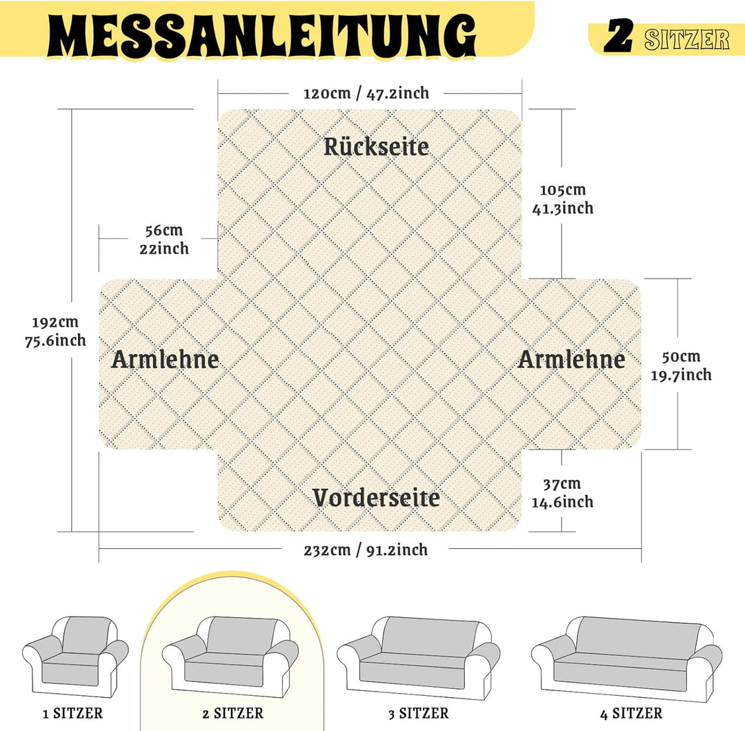 TAOCOCO Sofa Überzug, Sofabezug Wasserdicht Mit Gummiband，Wohnzimmer Anti-Rutsch Gepolsterter Sofasc