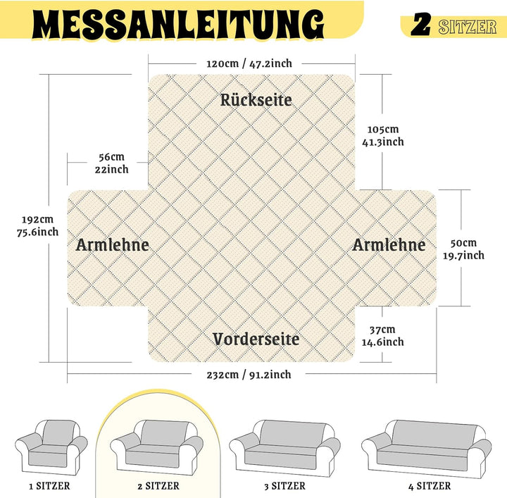 TAOCOCO Sofa Überzug, Sofabezug Wasserdicht Mit Gummiband，Wohnzimmer Anti-Rutsch Gepolsterter Sofasc