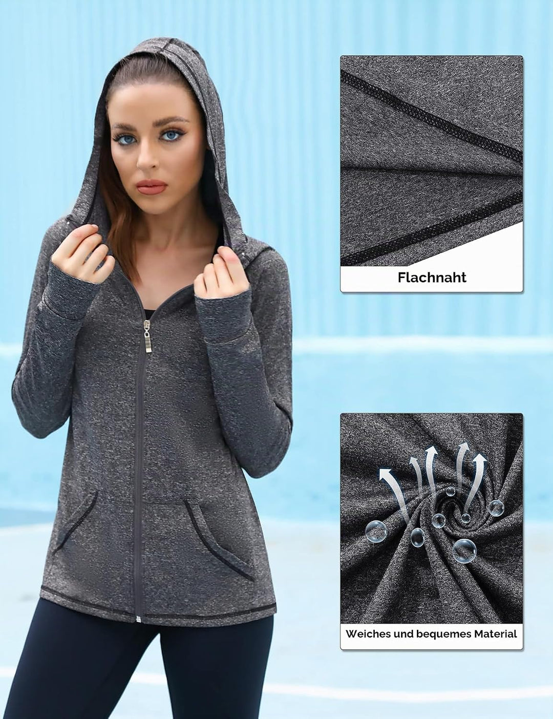 Sykooria Damen Sweatjacke Langarm Trainingsjacke Laufjacke Hoodie Leichte Atmungsaktiv Sportjacke vo
