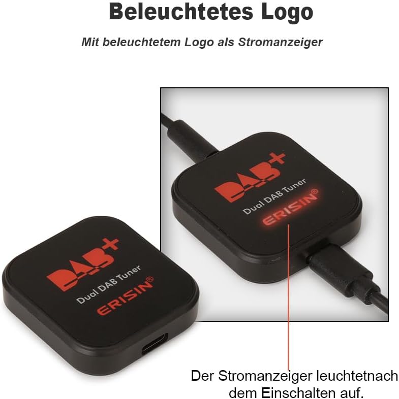 Erisin Dual Tuner DAB+ Digital Radio Box Antenne mit Verstärkter Antenne Kit Adapter für Auto Stereo