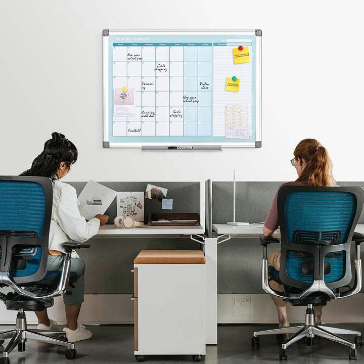 MAKELLO Magnetischer Monatskalender, Whiteboard, 91,4 x 61 cm, trocken abwischbar, Wandmontage, Alum