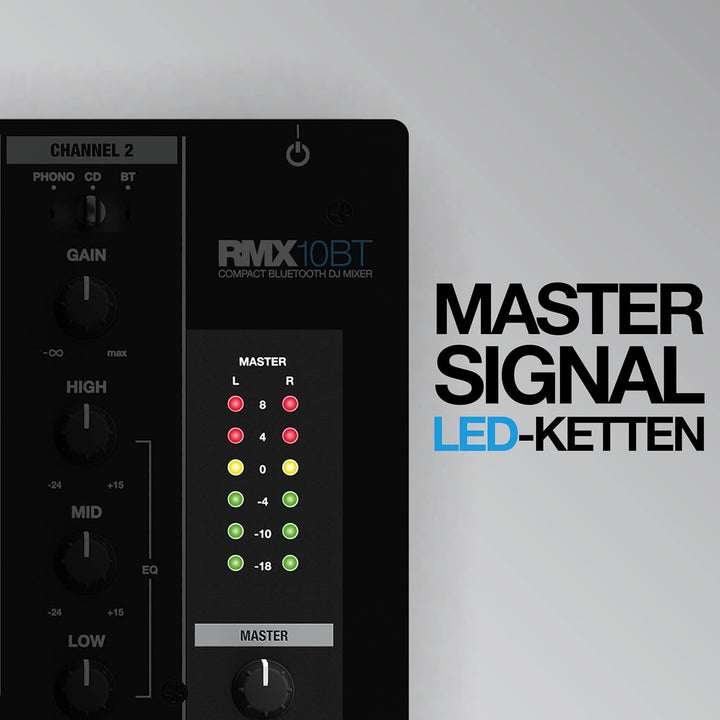 Reloop RMX-10 BT 2-Kanal Bluetooth DJ-Mixer mit eingebauter Bluetooth-Konnektivität, schwarz Single,