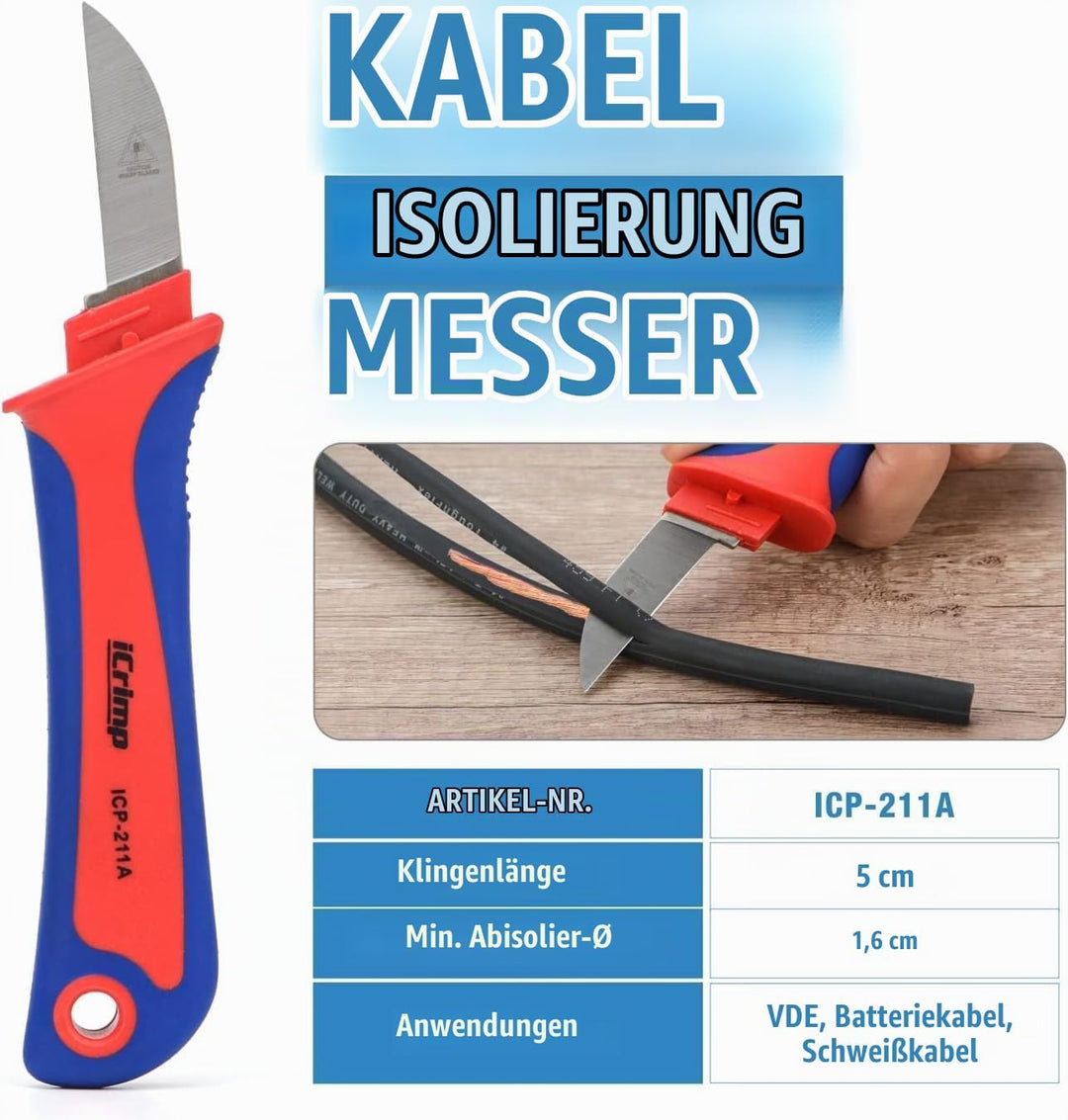 iCrimp Batteriekabelschuh Crimpzange Set, Kabelschuhzange für Robuste Kupferschuhe und Flachstecker,
