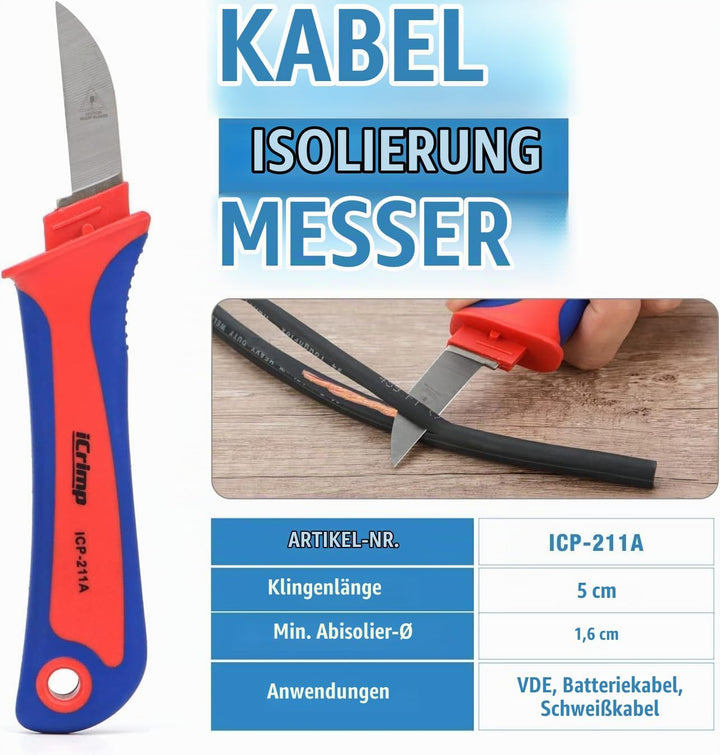 iCrimp Batteriekabelschuh Crimpzange Set, Kabelschuhzange für Robuste Kupferschuhe und Flachstecker,