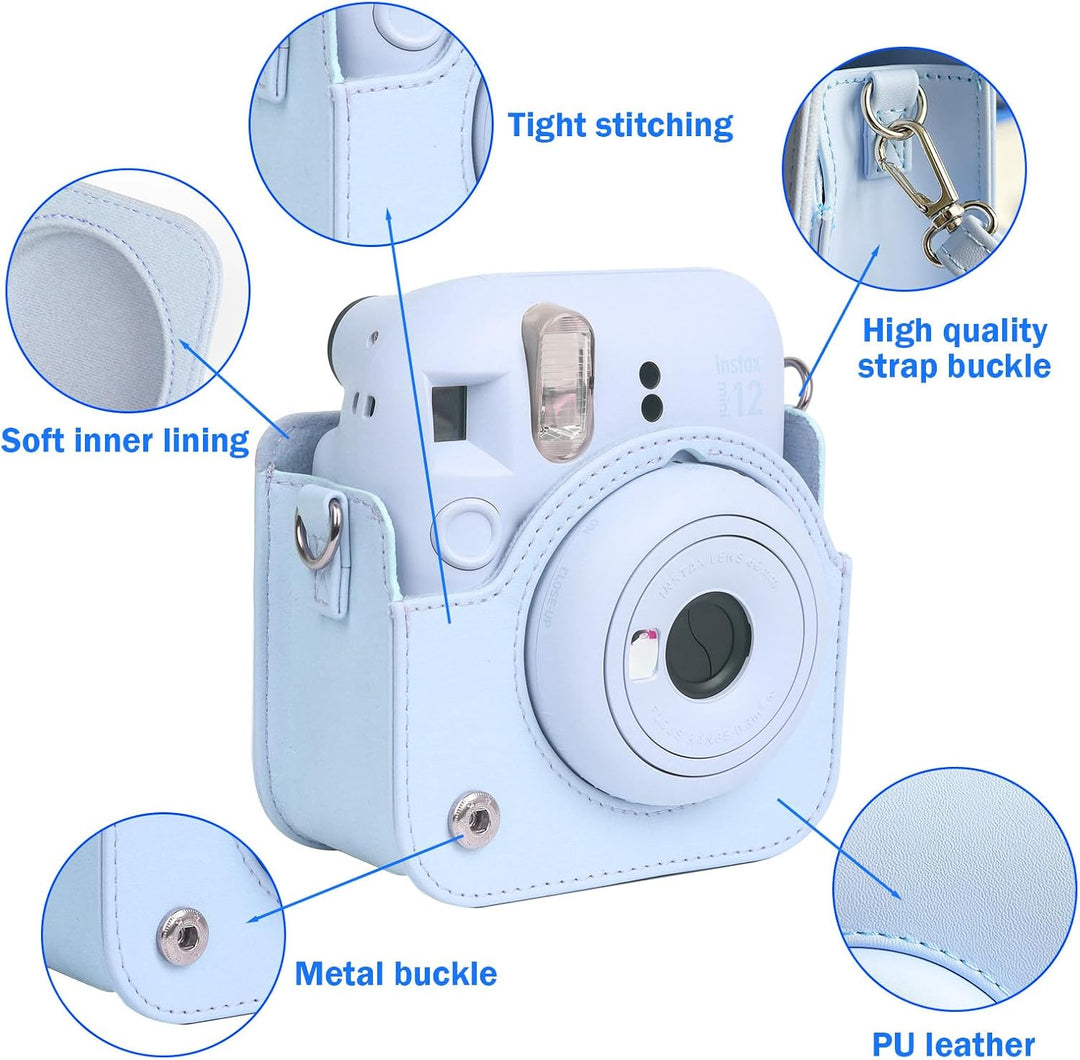 Easy Hood Schutzhülle und Tragbare Tasche für Instax Mini 12 Sofortbildkameras, PU Leder Kameratasch