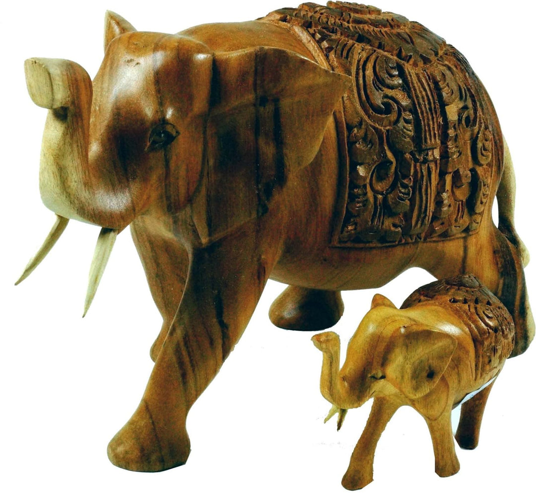 GURU SHOP Geschnitzter Deko Elefant in 2 Grössen, Holz, Grösse: Gross (20x30x14 Cm), Tierfiguren gro