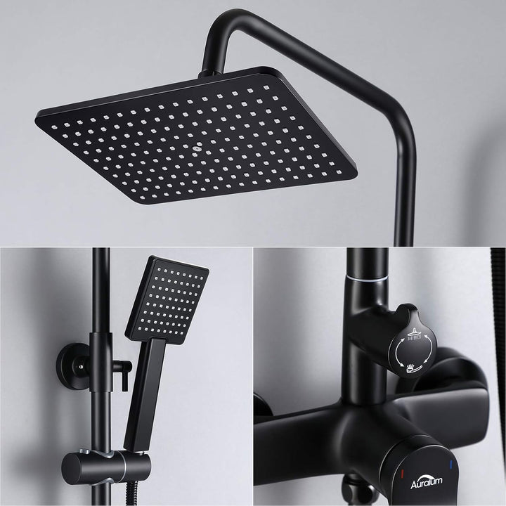 Duscharmatur Schwarz, Auralum Duschsystem Höhenverstellbar 90-120cm, Duschamaturenset mit 11 Inch Re