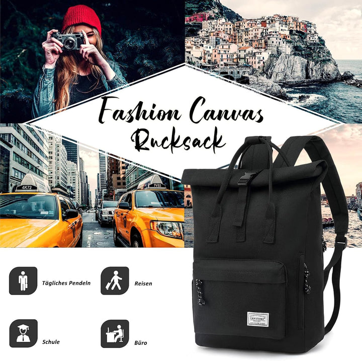 TANTOMI Laptop Rucksack, Rucksack Laptop Tasche 15,6 Zoll, Rucksack Damen und Herren weit öffenbar,