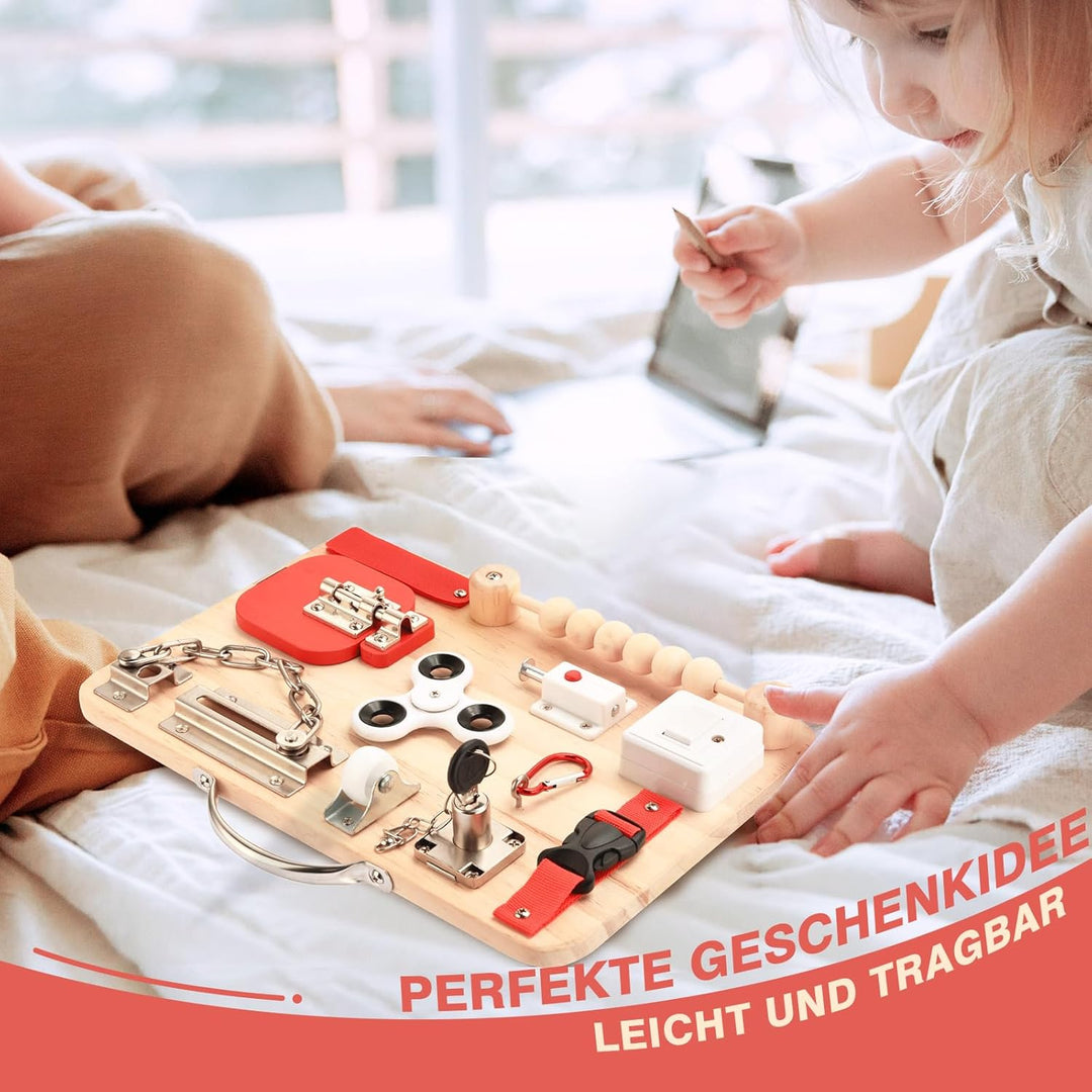 Potatomato Montessori Busy Board - Baby Spielzeug Sensorik Holzspielzeug für Kinder, Motorikspielzeu