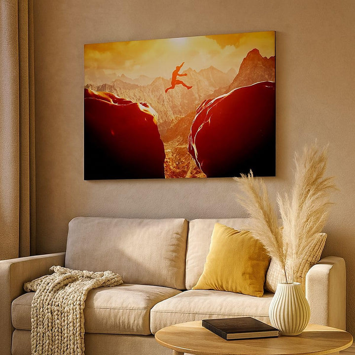 Bilder auf Leinwand 100x70cm Leinwandbild mit Rahmen Mann Berg Freiheit Gross Wanddeko Bild Schlafzi