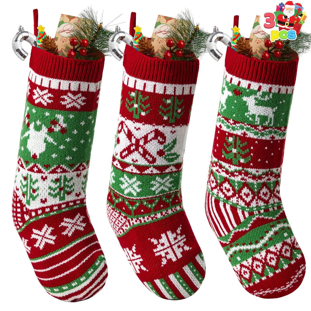 JOYIN 3 Pack 45.7cm Gestrickte, grosse rustikale Zopfmuster Nikolausstrumpf-Nikolausstiefel für für