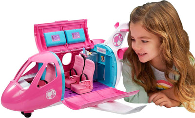 Barbie Flugzeug Dream Plane (ohne Barbie Puppe), mit beweglichen Räder und 15x Barbie Zubehör, in ro