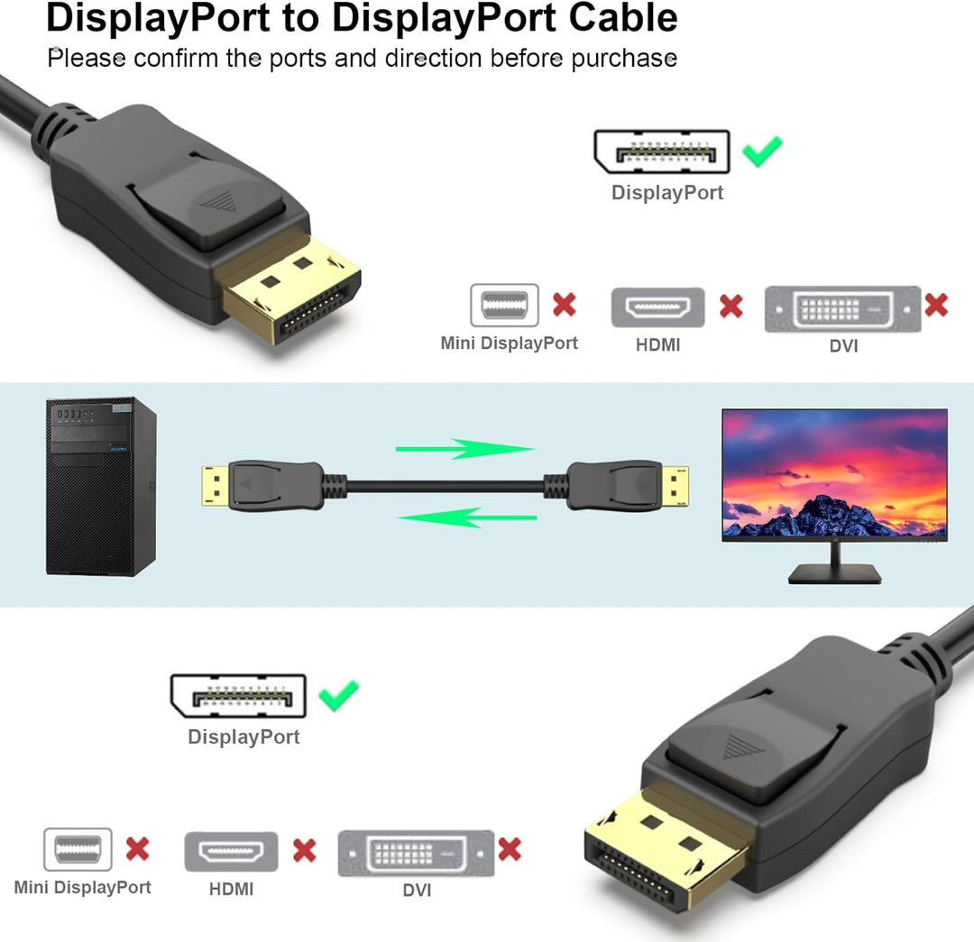 BENFEI DisplayPort Kabel, 10 Stück DisplayPort auf DisplayPort Kabel (4K@60Hz und 2K@144Hz), DP Kabe