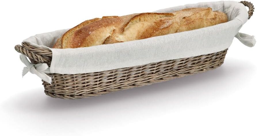 Zeller 14175 Baguette-Korb mit Beutel, Weide/Canvas