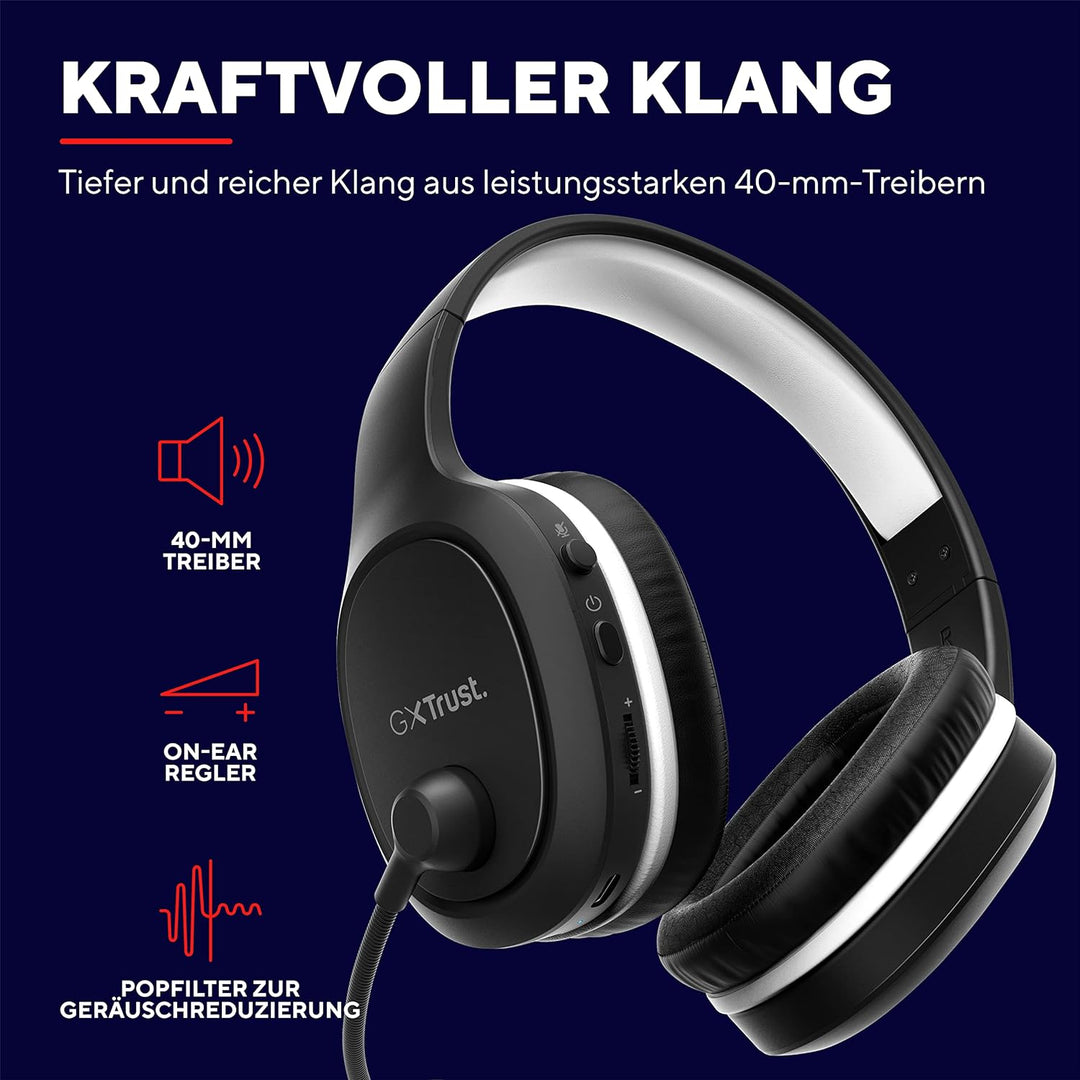 Trust Gaming GXT 391 Thian Kabellose Kopfhörer für PS5, PS4 und PC, 5.8 Ghz, USB Dongle, Over Ear, W
