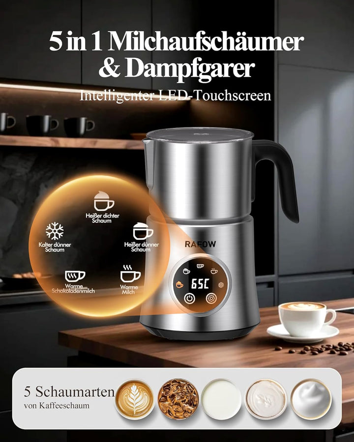 Milchaufschäumer Elektrisch 5 in 1 - Automatische Milchschäumer 500ml Grosses Fassungsvermögen Milch