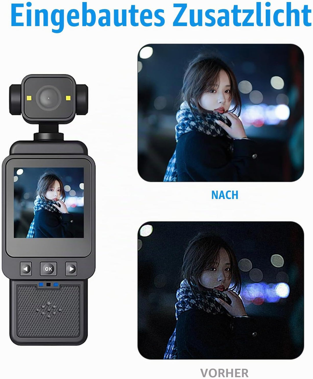 Denash 1080p Vlog -Kamera, Multi -Achse -Stabilisierung mit 270 -Grad- und 180 -Grad -Objektivrotati