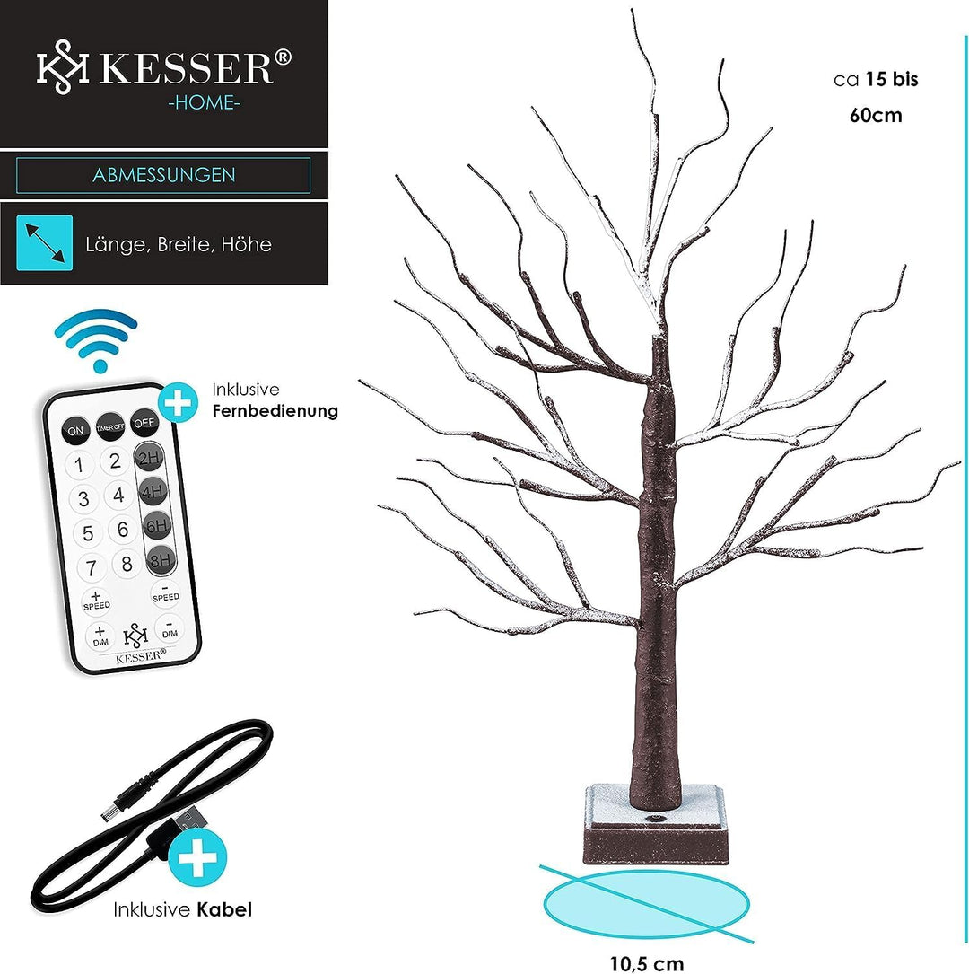 KESSER® Lichterbaum Birkenbaum 60cm LED Mit Fernbedienung Timer 8 Modi Lichterzweige für Innen Warmw