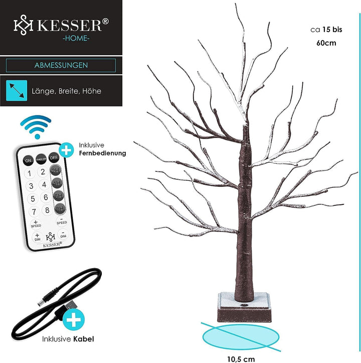 KESSER® Lichterbaum Birkenbaum 60cm LED Mit Fernbedienung Timer 8 Modi Lichterzweige für Innen Warmw