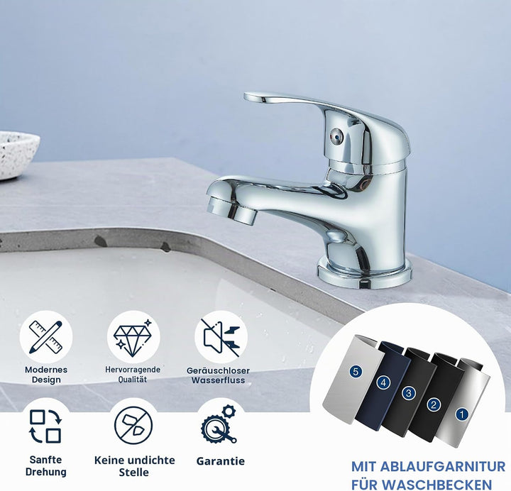 Badarmatur mit ausziehbarem Auslauf, Mischbatterie, Waschtischarmatur, Einhebel-Waschtischarmatur, E