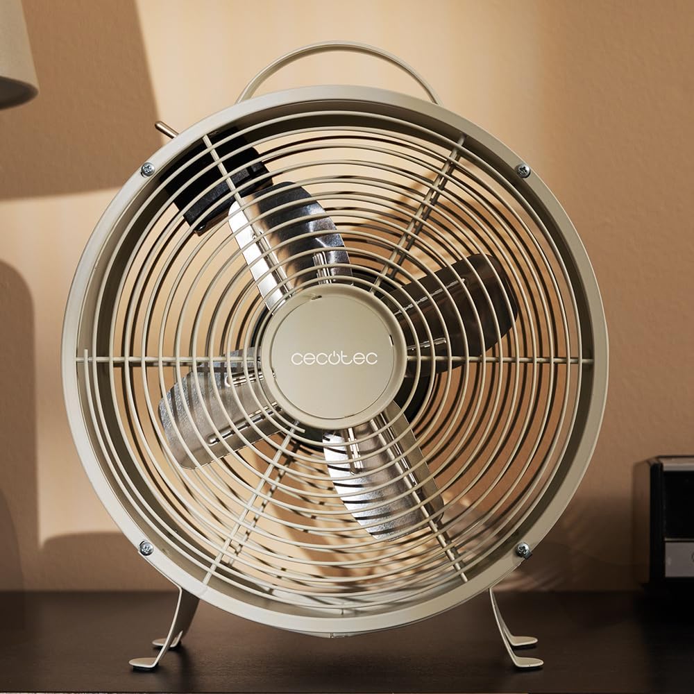 Cecotec - Tischventilatoren EnergySilence 400 RetroDesk Beige, 25 W Strom, 8 Zoll, 4 aerodynamische
