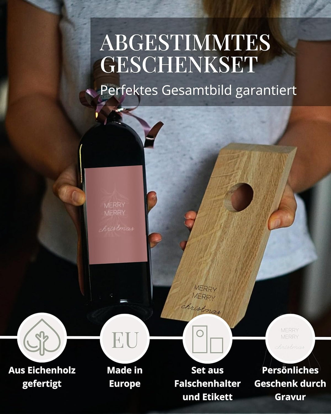 Livlig53 Weinflaschenhalter aus Holz, Magischer Flaschenhalter aus Eiche mit personalisiertem Weinet