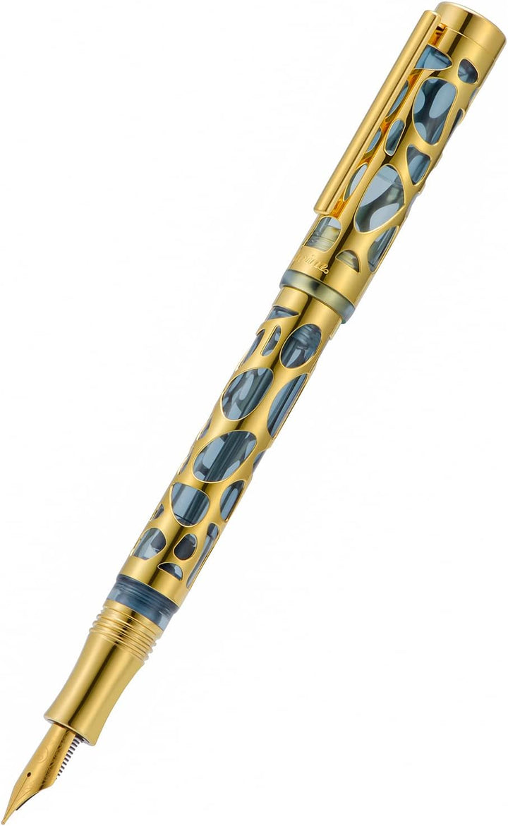 Asvine V169 Füllfederhalter mit Vakuumfüllung, extra feine Feder, Wassertropfen-Skelett, goldfarbene
