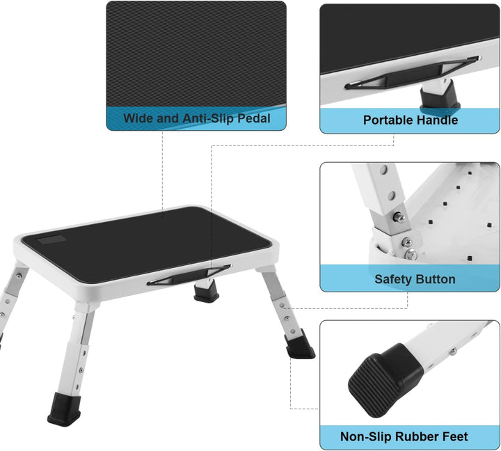HBTower Tritthocker, Trittleiter, Klapptritt, höhenverstellbarer Tritthocker mit Rutschfester Plattf