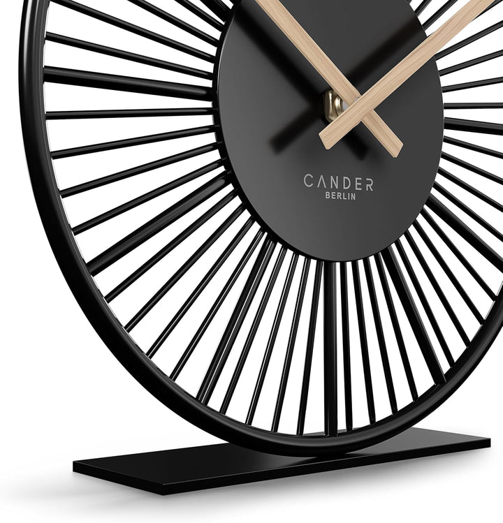 Cander Berlin BLORA Tischuhr lautlos 18 cm Metall Holzzeiger ohne Tickgeräusche modern schwarz Wohnz