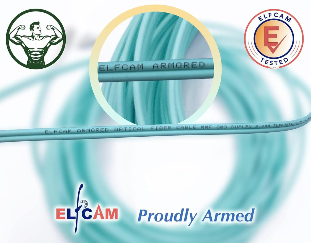 Elfcam® Glasfaserkabel aus Stahl, geschirmt, LC/UPC auf LC/UPC OM3 Multimode Duplex, 50/125 um (35 m