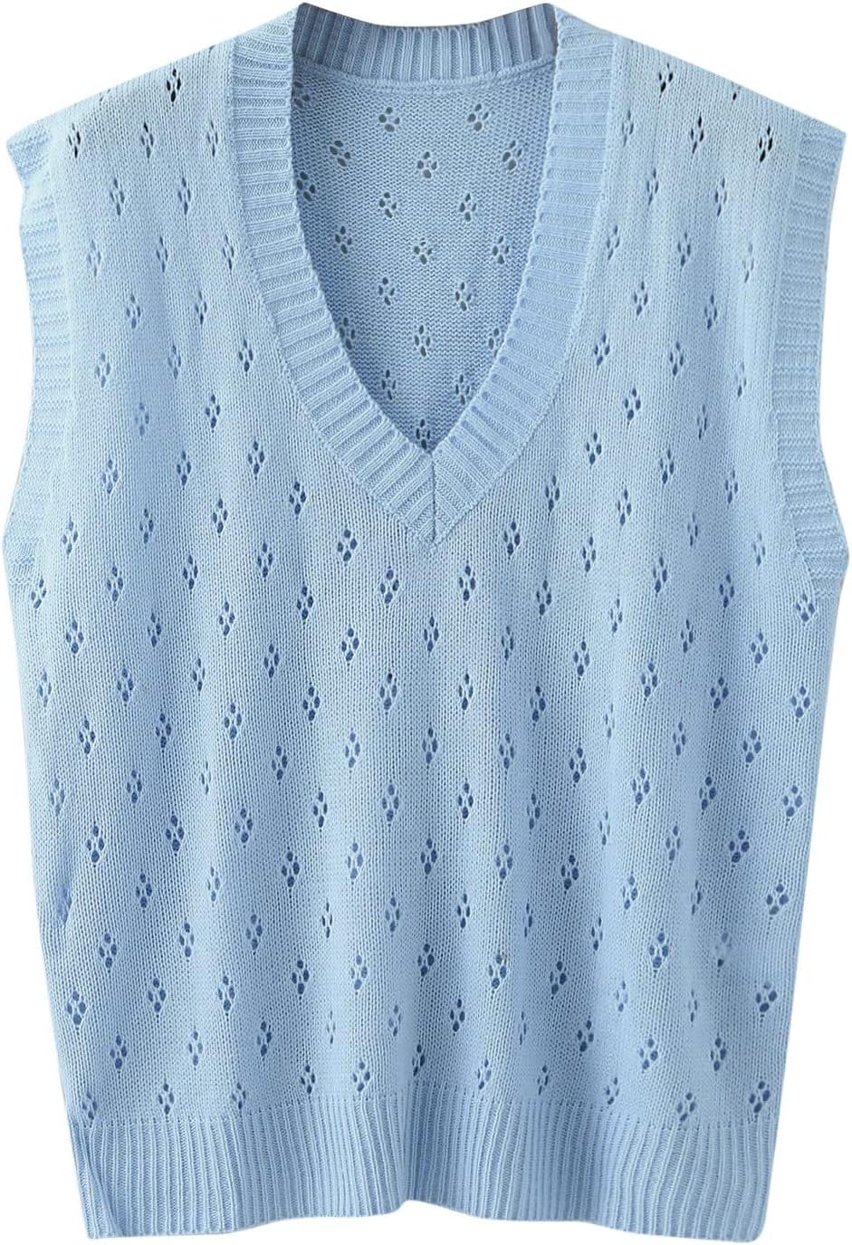 Ärmellose Strickweste für Damen, V-Ausschnitt, College-Pullover, Übergrösse Blau S, Blau S
