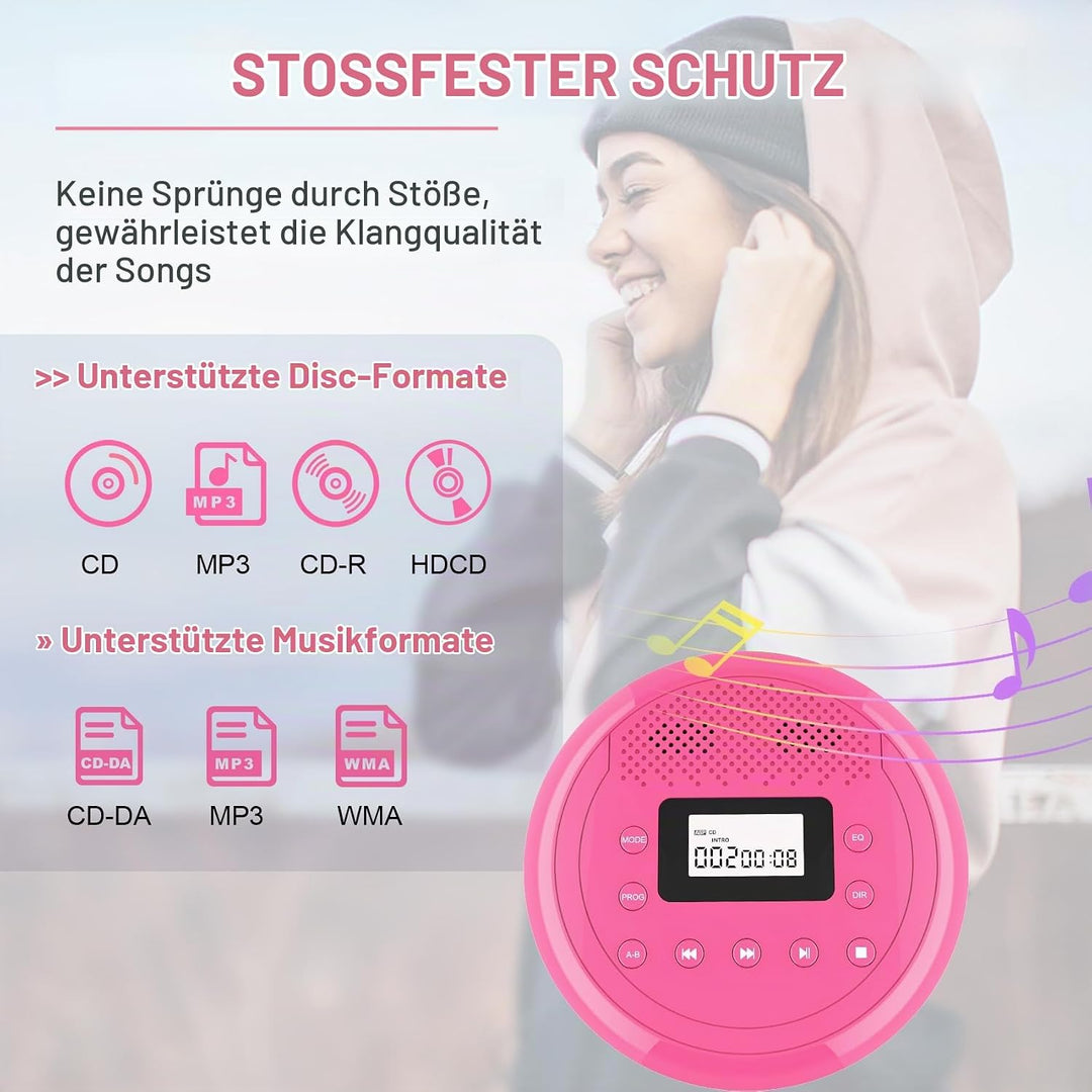 MONODEAL NEU 2023 Tragbarer CD Player mit Lautsprecher, CD Player Tragbar, Wiederaufladbar Discman C