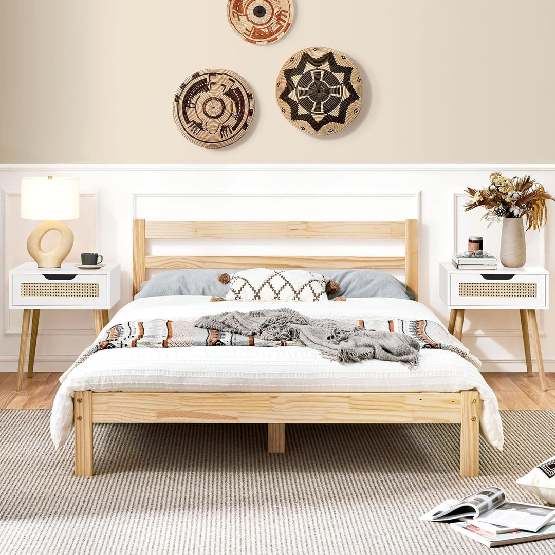 Yaheetech Nachttisch 2er Set Beistelltisch Rattan Nachtkommode mit Schublade Schlichter Boxspringbet