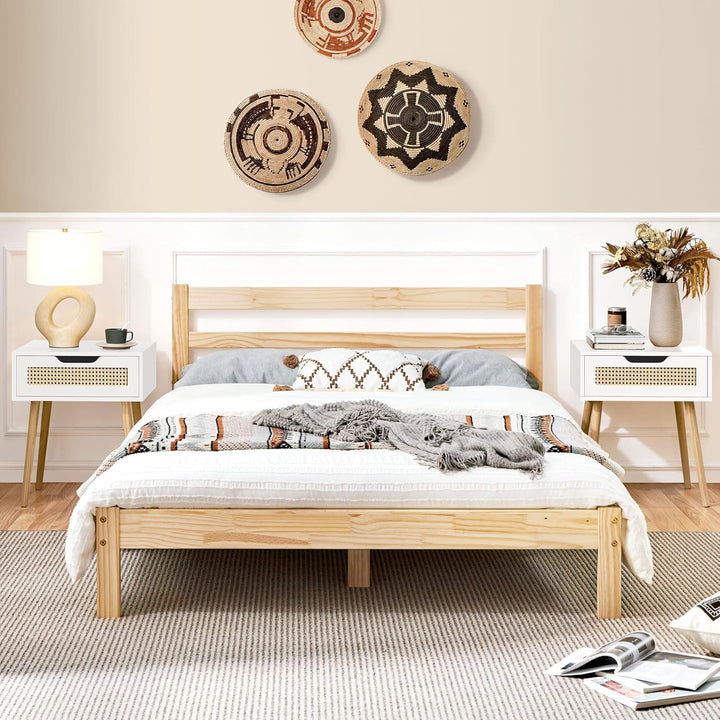 Yaheetech Nachttisch 2er Set Beistelltisch Rattan Nachtkommode mit Schublade Schlichter Boxspringbet