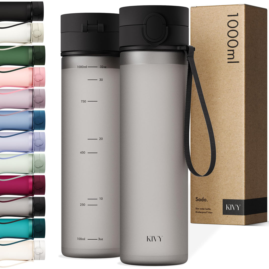 KIVY Tritan Trinkflasche 1l - Kohlensäure geeignet & Auslaufsicher - Für Sport, Schule & Büro - Spor