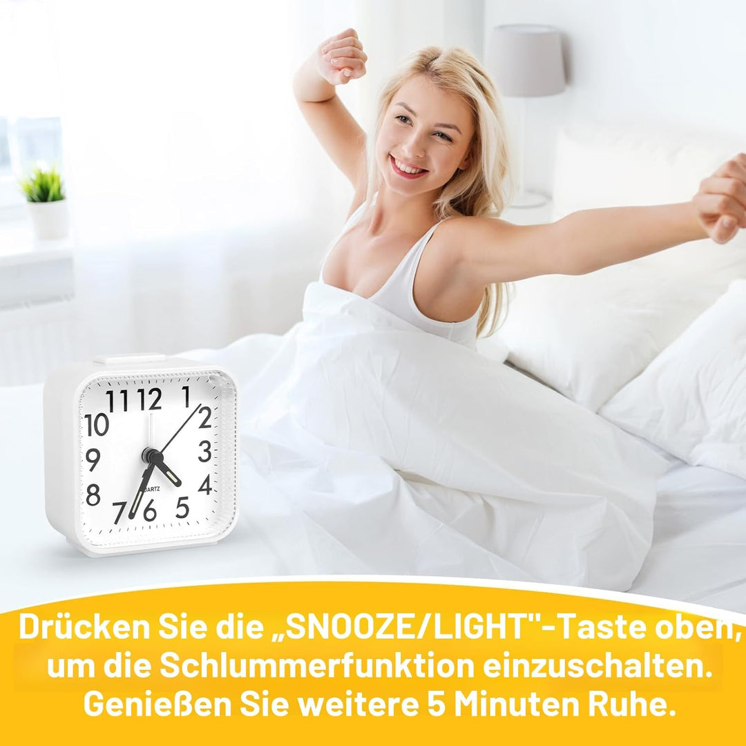Analog Wecker Ohne Ticken, Mit Licht für Tiefschläfer, Batteriebetrieben, Reisewecker Mit Leuchtziff