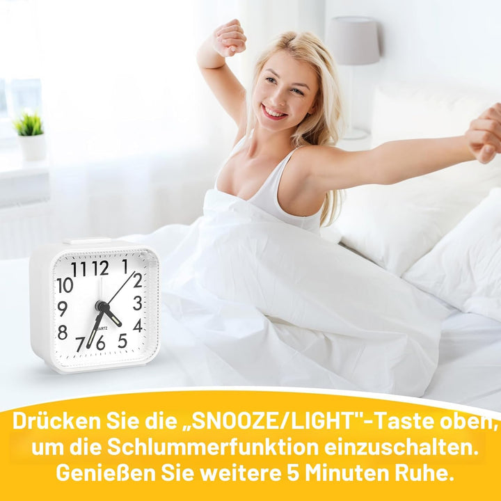 Analog Wecker Ohne Ticken, Mit Licht für Tiefschläfer, Batteriebetrieben, Reisewecker Mit Leuchtziff
