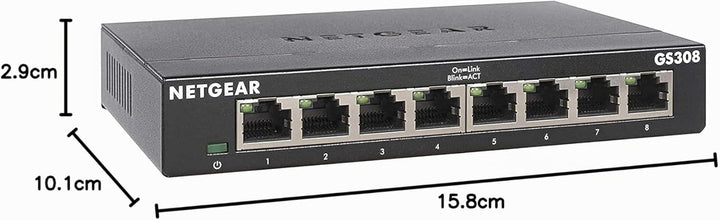 NETGEAR GS308 LAN Switch 8 Port Netzwerk Switch (Plug-and-Play Gigabit Switch LAN Splitter, LAN Vert