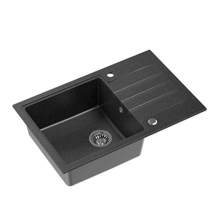 VBChome Spüle 78 x 50 cm Tiefes Becken 20cm Schwarz Küche Grosse Abtropfflache Einbauspüle Verbundsp