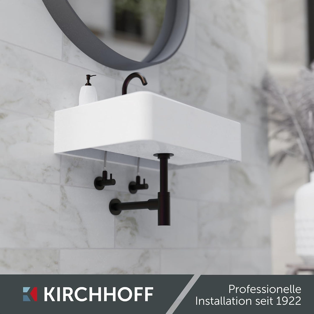KIRCHHOFF Design Siphon, Matt Schwarzer Abfluss, Ablaufgarnitur für Waschbecken und Waschtisch, Geru