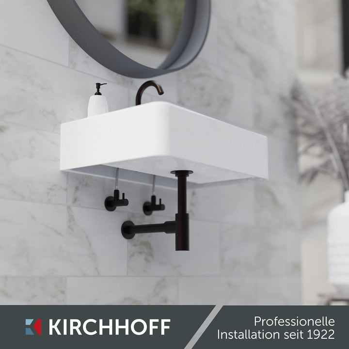 KIRCHHOFF Design Siphon, Matt Schwarzer Abfluss, Ablaufgarnitur für Waschbecken und Waschtisch, Geru