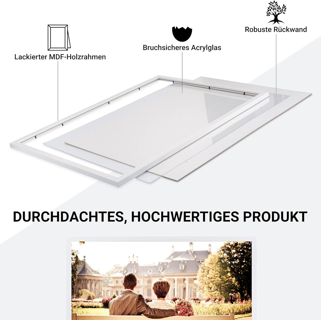 CABBEL Dreierpack (3 Stk.) Bilderrahmen 40x50 cm MDF Holz-Rahmen in Weiss | mit bruchsicherem Plexi-