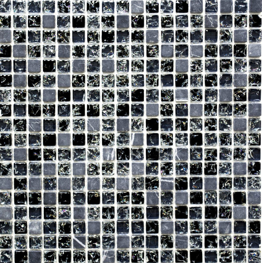Mosaik Quadrat Crystal/Stein mix schwarz Glasmosaik Transluzent Transparent 3D, Mosaikstein Format: