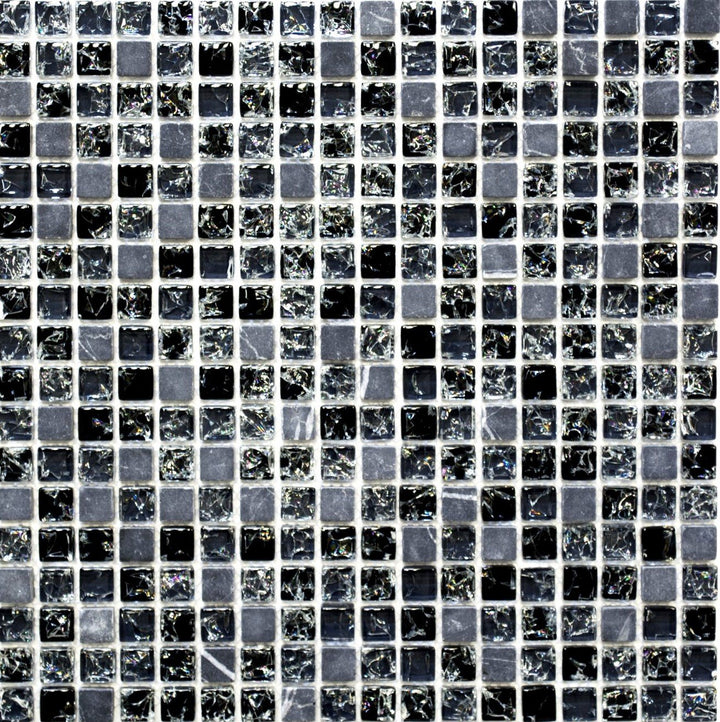Mosaik Quadrat Crystal/Stein mix schwarz Glasmosaik Transluzent Transparent 3D, Mosaikstein Format: