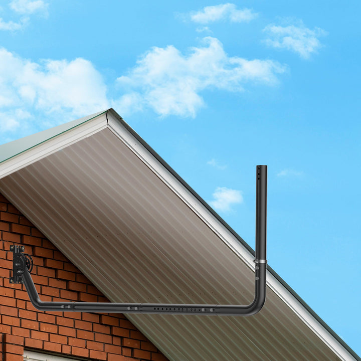 Langwand-Antennenhalterung – Langer Dachrinnenstab mit 90° Winkel, Verlängerungsrohr, Verbindungsada