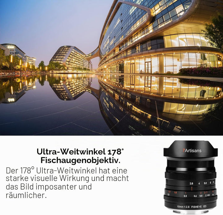 7artisans 10 mm F2,8 Vollformat-Fischaugenobjektiv, Ultra-Weitwinkel-Fischaugenobjektiv, 178° manuel