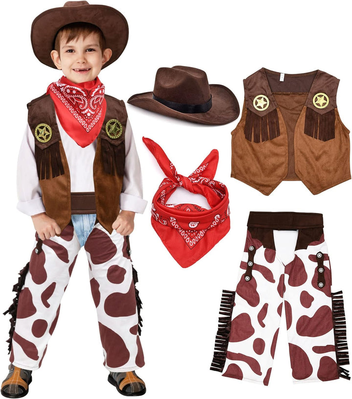 Tacobear Cowboy Kostüm Kinder Western Cowboy Zubehör Kinder mit Cowboy Weste Cowboy Hut Halstuch Cow