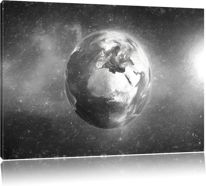 Pixxprint Erde im Weltall Kohle Effekt, Format: 100x70 auf Leinwand, 100x70