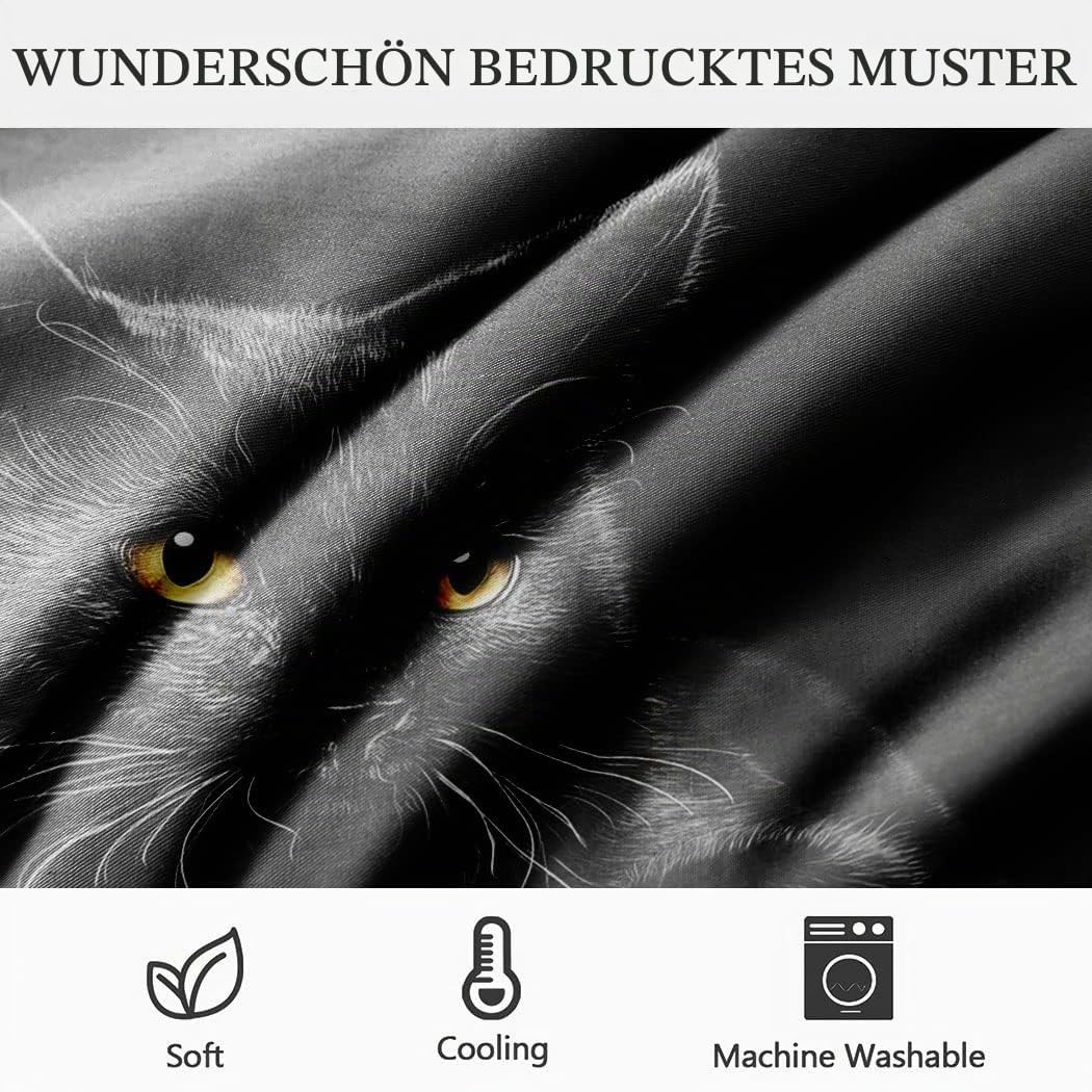 Zomer Bettwäsche Set 135x200 cm 2teilig Bettbezug Mikrofaser Bettwäsche Deckenbezug mit Schwarze Kat